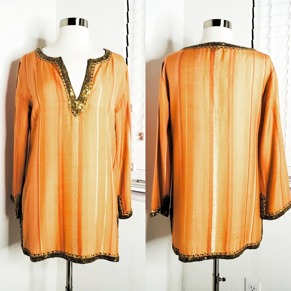 ARMAND DIRADOURIAN Handmade Woven Cashmere/Silk Jeweled Tunic M.